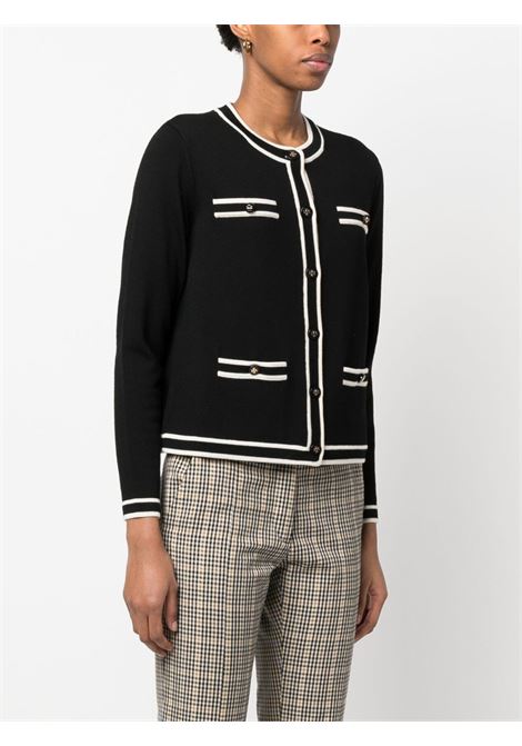 Black contrast-trim round neck cardigan - women TORY BURCH | 146098287